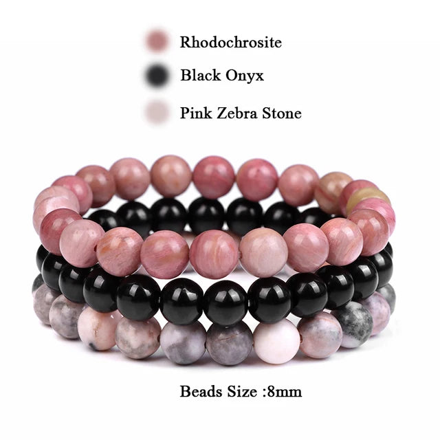 3Pcs/Set Natural Stone Bracelet Rose Quartzs Obsidian Amethysts Tiger Eye Beads Elastic Bracelet For Women Men Health Protection