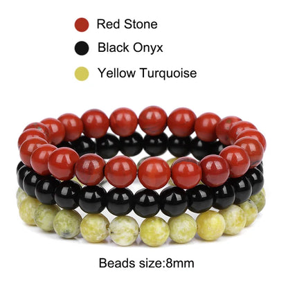 3Pcs/Set Natural Stone Bracelet Rose Quartzs Obsidian Amethysts Tiger Eye Beads Elastic Bracelet For Women Men Health Protection