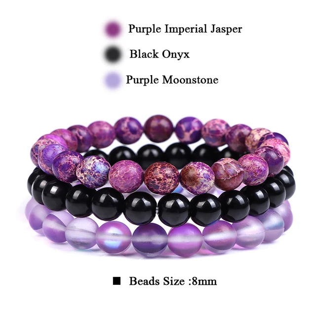 3Pcs/Set Natural Stone Bracelet Rose Quartzs Obsidian Amethysts Tiger Eye Beads Elastic Bracelet For Women Men Health Protection