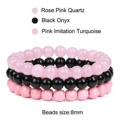 3Pcs/Set Natural Stone Bracelet Rose Quartzs Obsidian Amethysts Tiger Eye Beads Elastic Bracelet For Women Men Health Protection