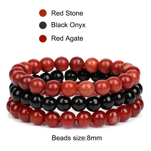 3Pcs/Set Natural Stone Bracelet Rose Quartzs Obsidian Amethysts Tiger Eye Beads Elastic Bracelet For Women Men Health Protection