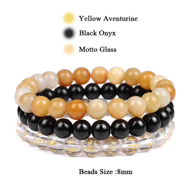 3Pcs/Set Natural Stone Bracelet Rose Quartzs Obsidian Amethysts Tiger Eye Beads Elastic Bracelet For Women Men Health Protection