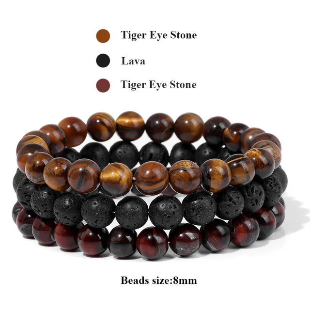 3Pcs/Set Natural Stone Bracelet Rose Quartzs Obsidian Amethysts Tiger Eye Beads Elastic Bracelet For Women Men Health Protection