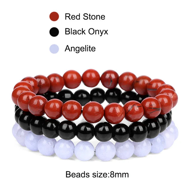 3Pcs/Set Natural Stone Bracelet Rose Quartzs Obsidian Amethysts Tiger Eye Beads Elastic Bracelet For Women Men Health Protection