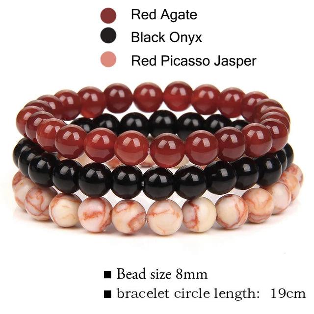 3Pcs/Set Natural Stone Bracelet Rose Quartzs Obsidian Amethysts Tiger Eye Beads Elastic Bracelet For Women Men Health Protection