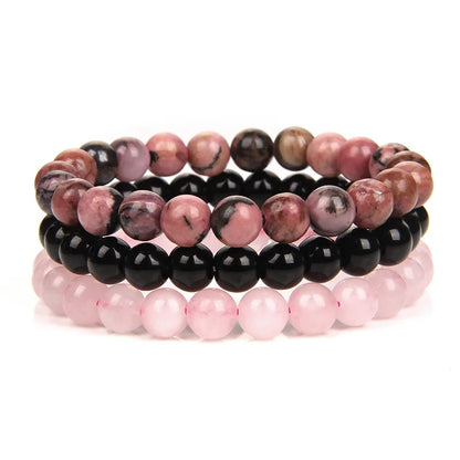 3Pcs/Set Natural Stone Bracelet Rose Quartzs Obsidian Amethysts Tiger Eye Beads Elastic Bracelet For Women Men Health Protection