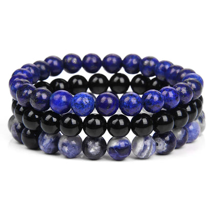 3Pcs/Set Natural Stone Bracelet Rose Quartzs Obsidian Amethysts Tiger Eye Beads Elastic Bracelet For Women Men Health Protection