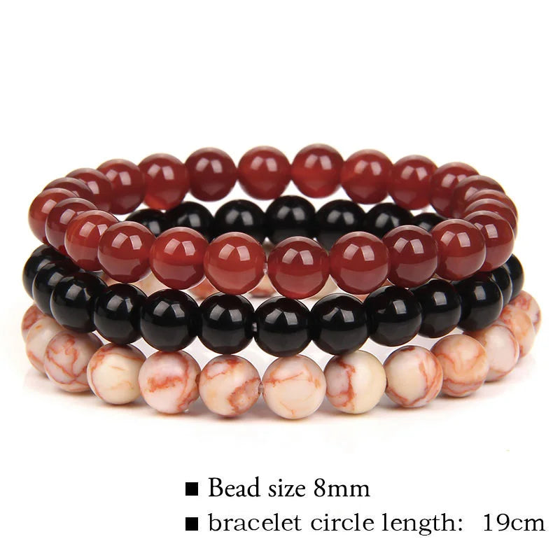 3Pcs/Set Natural Stone Bracelet Rose Quartzs Obsidian Amethysts Tiger Eye Beads Elastic Bracelet For Women Men Health Protection