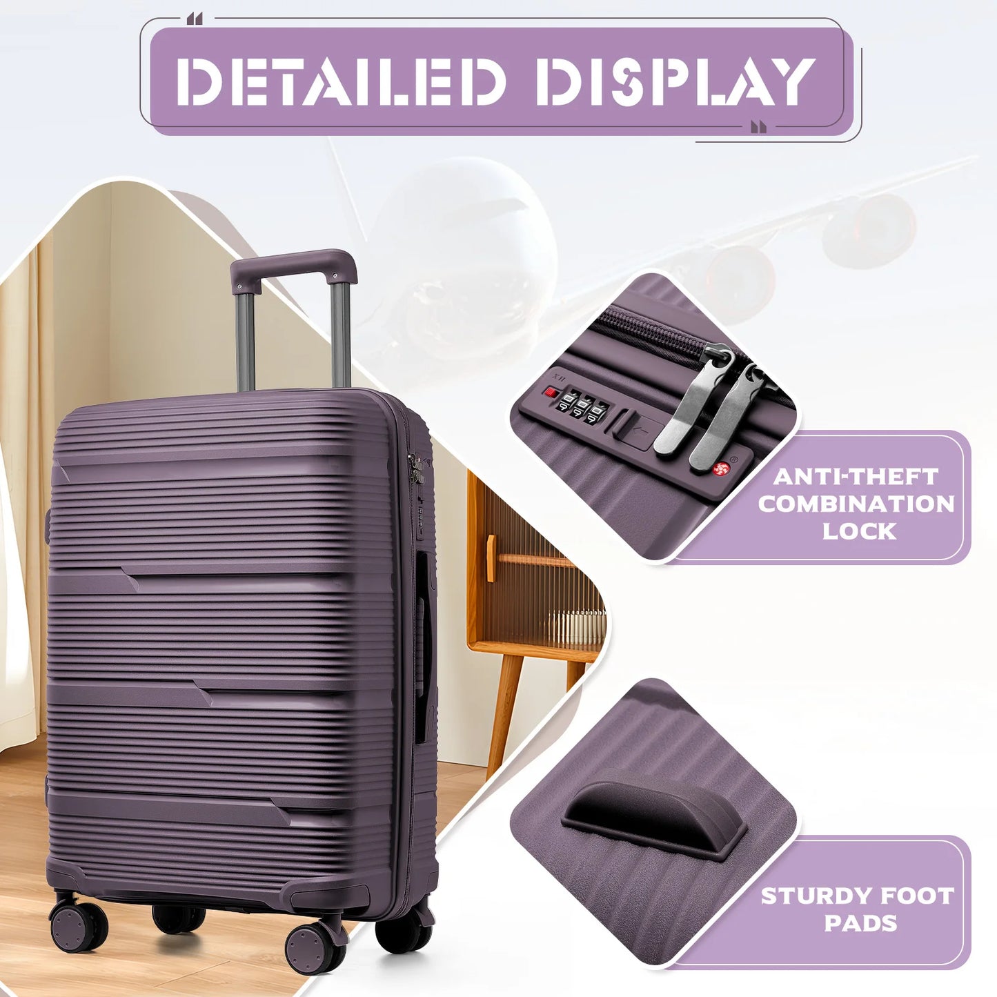 3pcs Large Travel Suitcase Sets With Travel Bag, Checked Suitcases with Wheels, Carry On Luggage Sets, Travel Box Cabin 55x42x25