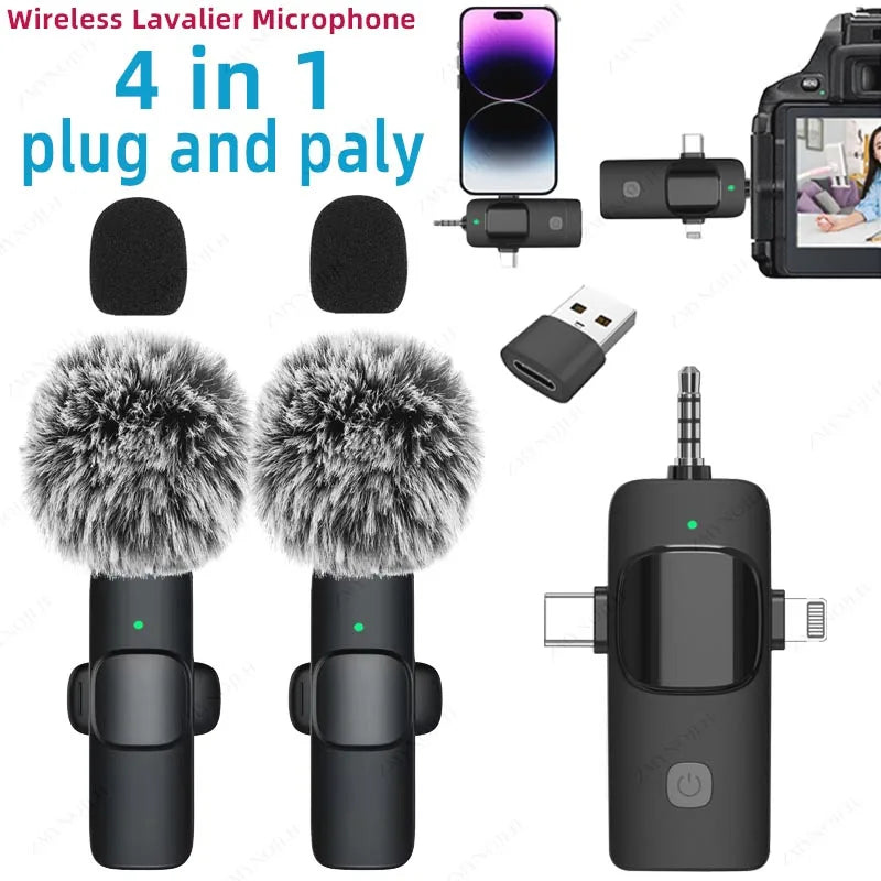 4 In 1 Wireless Lavalier Microphone 3.5mm Intelligent Noise-Reducing Mic For Iphone Android SLR Camera Loudspeaker Speake radio