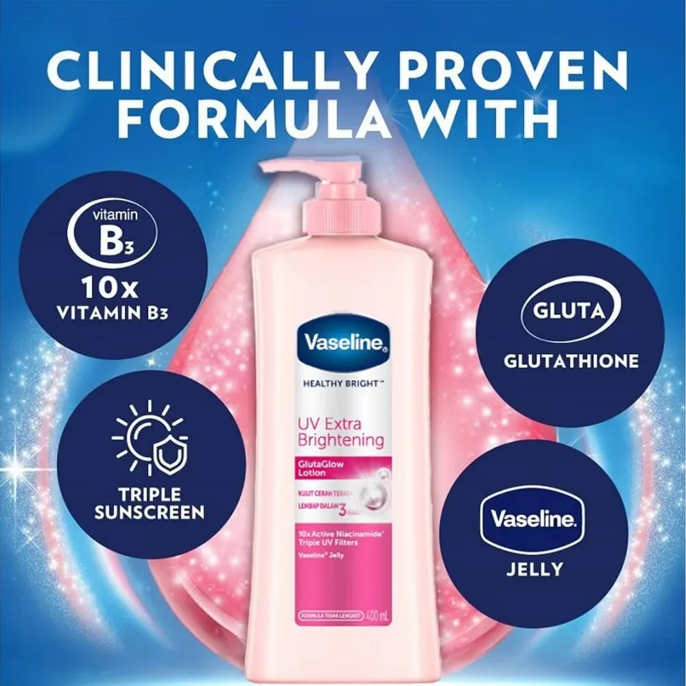 400ml Vaseline Healthy Bright UV Extra Brightening Gluta Glow Body Lotion