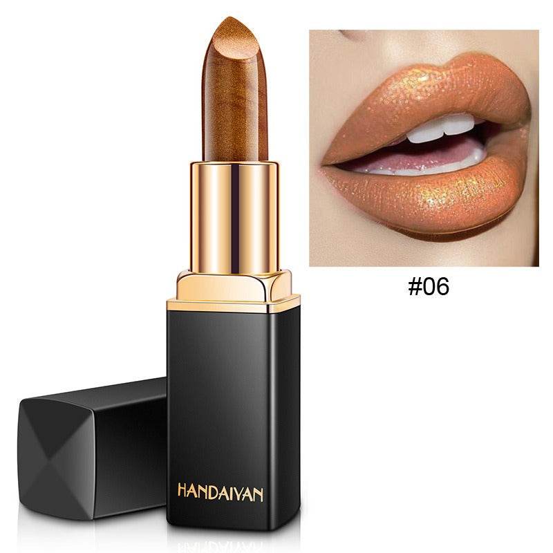 HANDAIYAN Shiny Metallic Lipstick Pearlescent Color Change Warm Lipstick Gold lipstick - MarvelouStoree