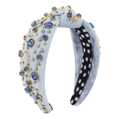 Retro Wide Edge Knot Bead Water Diamond Plush Fabric Thickened Letter Hair Hoop - MarvelouStoree