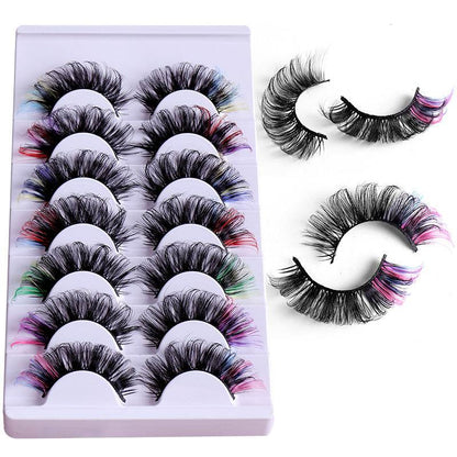 7 Pairs Of Colorful Fried Eyelashes Multi-Layer Thick Cross Mink Hair Imitation D Color Mix 7 - MarvelouStoree