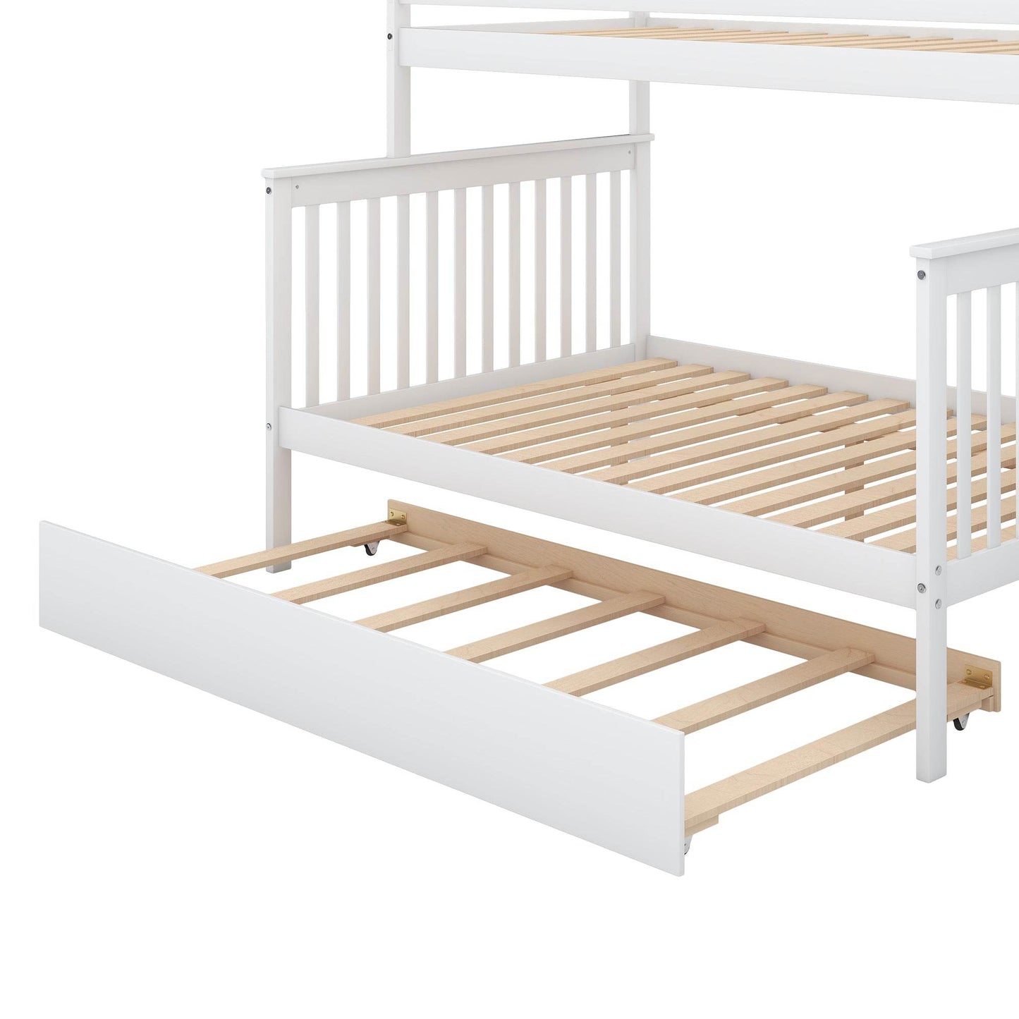 Twin over Full Bunk Bed with Trundle and Staircase White - MarvelouStoree