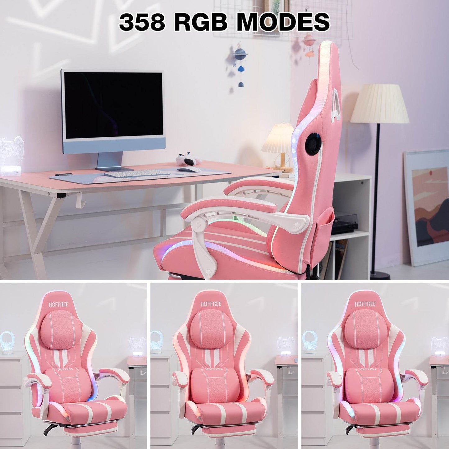 Ergonomic RGB Massage Gaming Chair w/ bluetooth Speakers Footrest Office Chair - MarvelouStoree