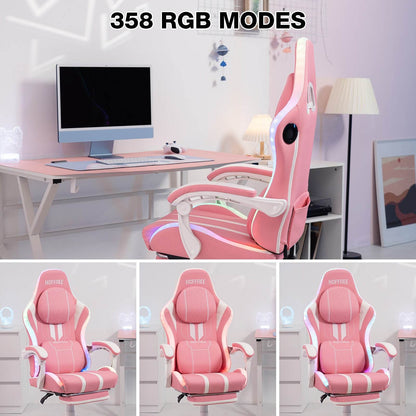 Ergonomic RGB Massage Gaming Chair w/ bluetooth Speakers Footrest Office Chair - MarvelouStoree