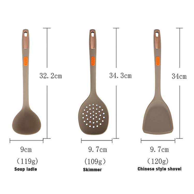 7-Piece Silicone Pack Nylon Cookware Set Spatula Soup Spoon Fishing Fence Powder Grasp Leaky Spoon Dense More Cooking Tools - MarvelouStoree