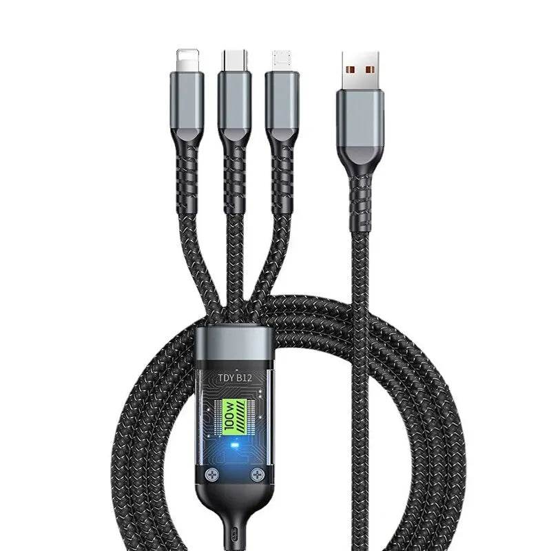 3 In 1 Usb 100w Cable For Fast Charging And Data Mini Usb Type C Micro Suitable For Iphone Android Xiaomi Huawei Oppo Charging - MarvelouStoree