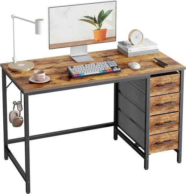 47 Inch Computer Desk with 4 Drawers, Home Office Small Desk with Storage, Modern Study Writing Desk, Rustic Brown - MarvelouStoree