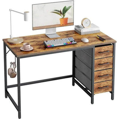 47 Inch Computer Desk with 4 Drawers, Home Office Small Desk with Storage, Modern Study Writing Desk, Rustic Brown - MarvelouStoree