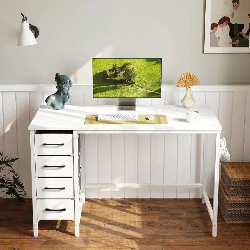 47 Inch Computer Desk with 4 Drawers, Home Office Small Desk with Storage, Modern Study Writing Desk, Rustic Brown - MarvelouStoree