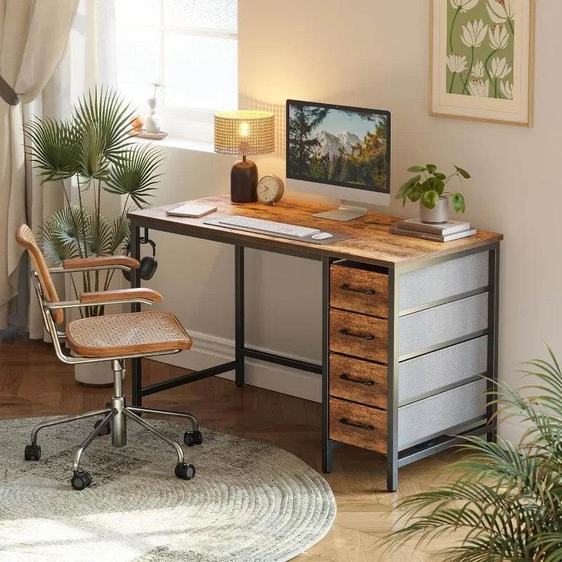 47 Inch Computer Desk with 4 Drawers, Home Office Small Desk with Storage, Modern Study Writing Desk, Rustic Brown - MarvelouStoree