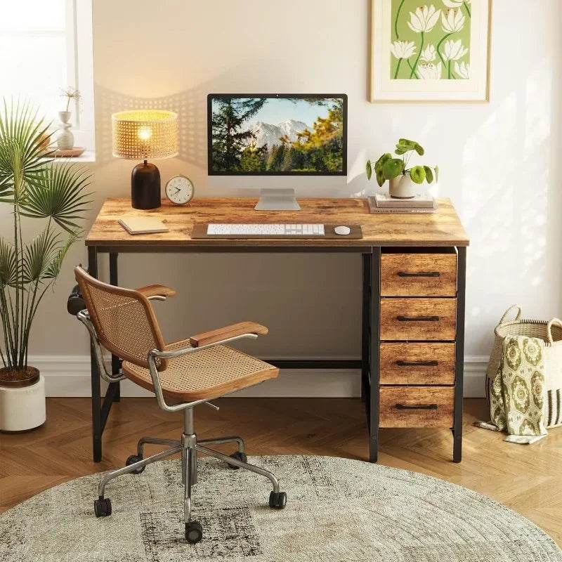 47 Inch Computer Desk with 4 Drawers, Home Office Small Desk with Storage, Modern Study Writing Desk, Rustic Brown - MarvelouStoree