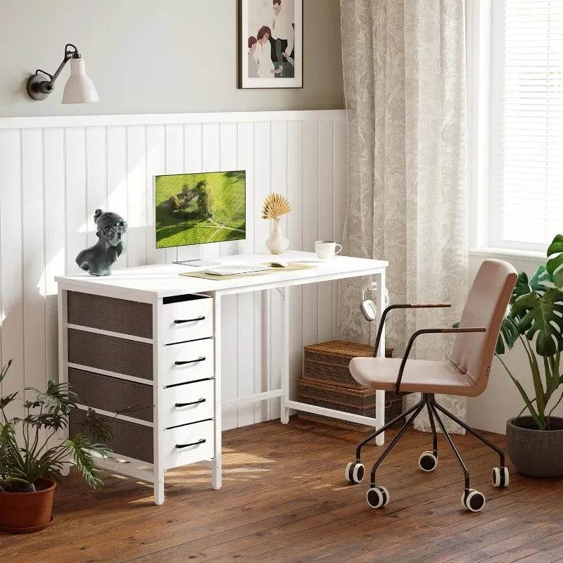 47 Inch Computer Desk with 4 Drawers, Home Office Small Desk with Storage, Modern Study Writing Desk, Rustic Brown - MarvelouStoree