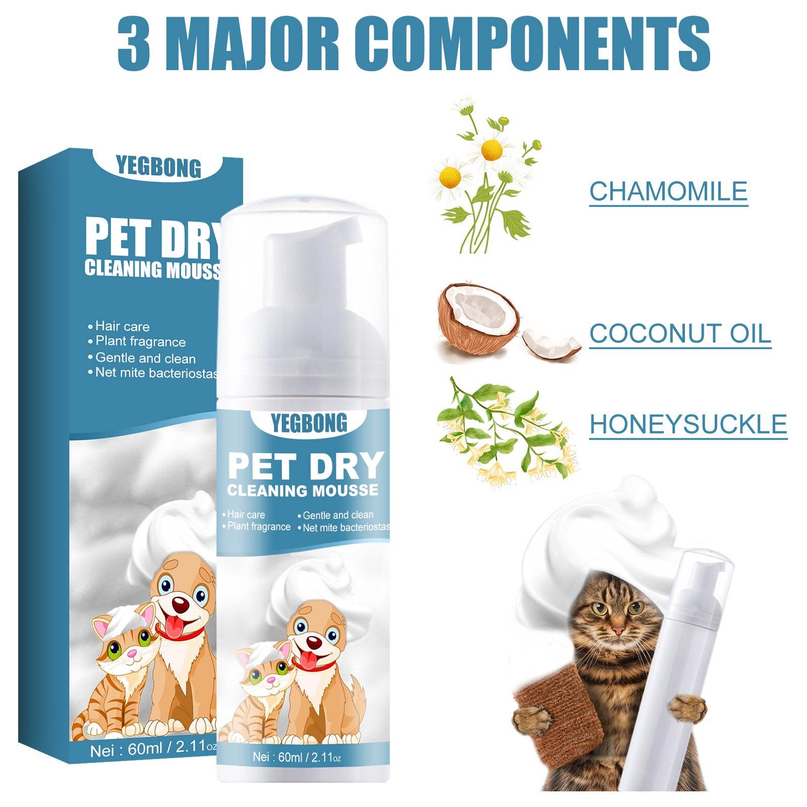 Yegbong Pet Dry Cleaning Foam Cat Dog Shower Gel Puppy Dog Disposable Deodorant - MarvelouStoree