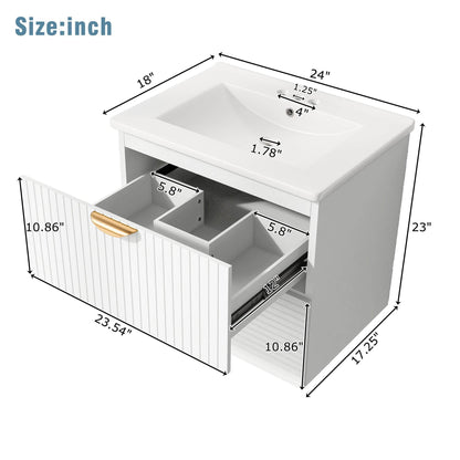 Modern 24-Inch Wall-Mounted Bathroom vanity with 2 Drawers, White - Ideal for Small Bathrooms - MarvelouStoree