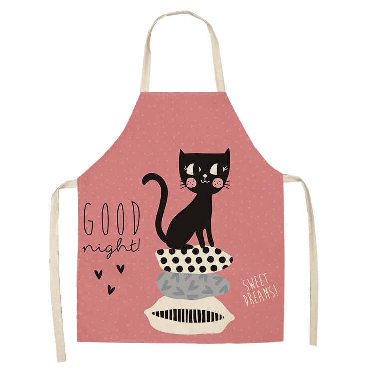 Cat Kitchen Aprons For Women Cotton Linen Bibs Household Cleaning Pinafore Home Cooking Apron kids kitchen barber