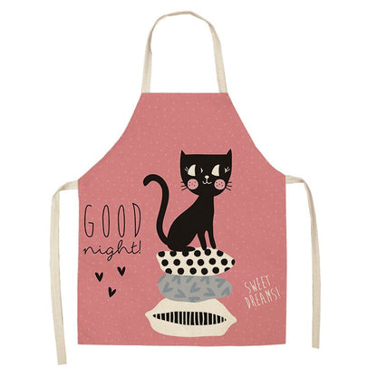 Cat Kitchen Aprons For Women Cotton Linen Bibs Household Cleaning Pinafore Home Cooking Apron kids kitchen barber