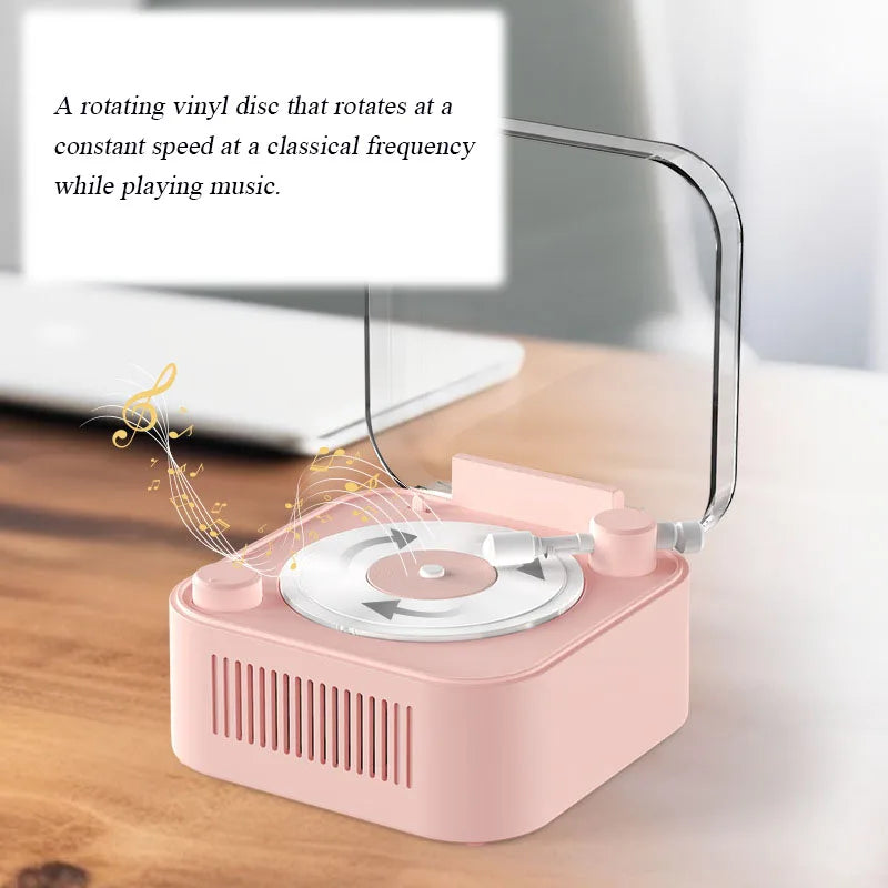 Retro Atomic Vinyl Bluetooth Speaker Hif Sound Long Battery Life Mini Record Player Rotary Speaker with Built-in Battery