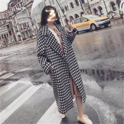 New woolen coat for women, medium to long length, slim fit women's checkered woolen windbreaker - MarvelouStoree