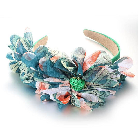 Fashionable leaf pattern fabric oversized flower headband - MarvelouStoree