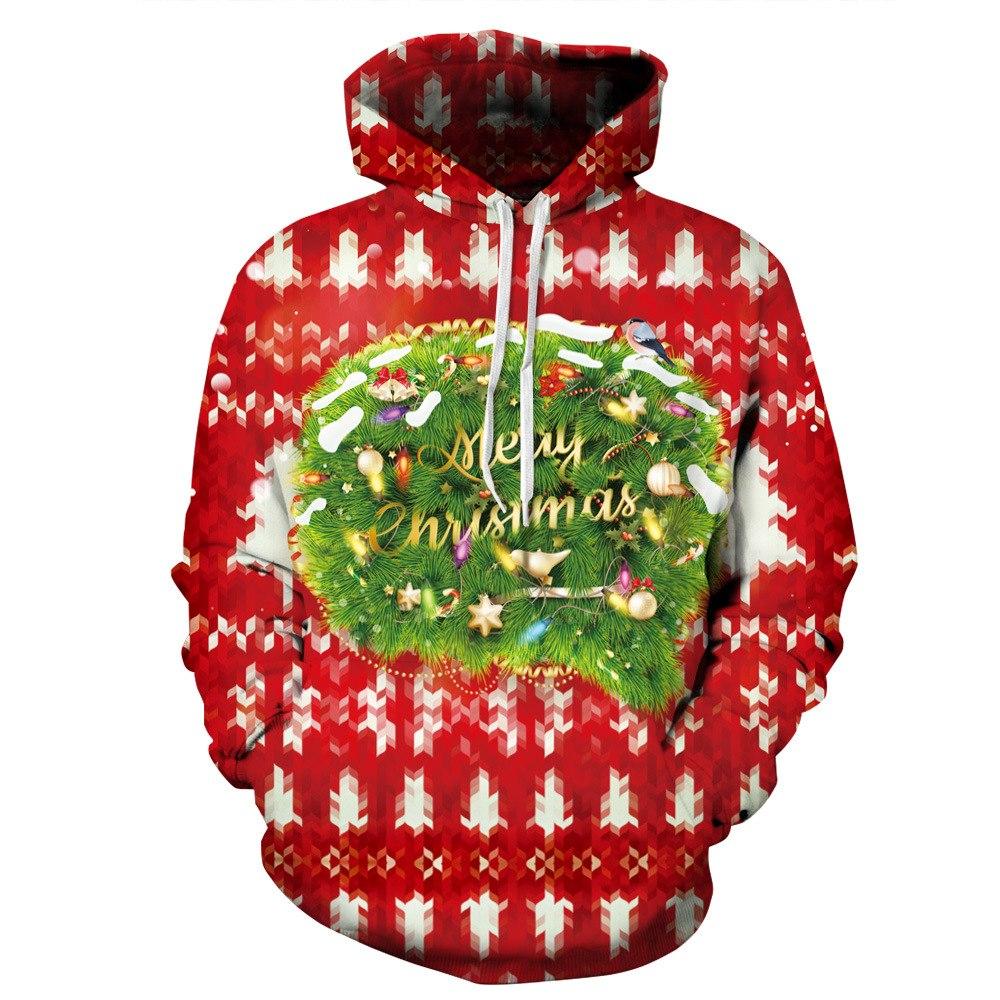 Christmas Tree Print Hooded Sweatshirts for Men Women