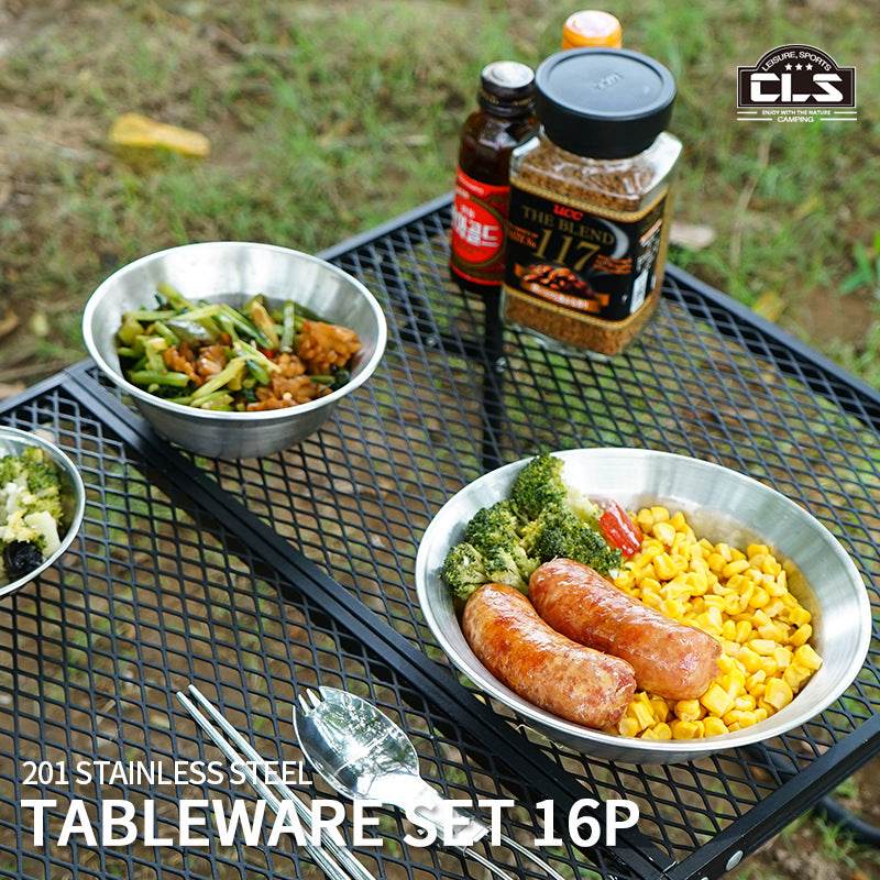 Outdoor Stainless Steel Dinner Plate Bowl 16-Piece Set Of Self-Driving Tour Portable Camping Barbecue Plate Household Soup Pot Plate - MarvelouStoree