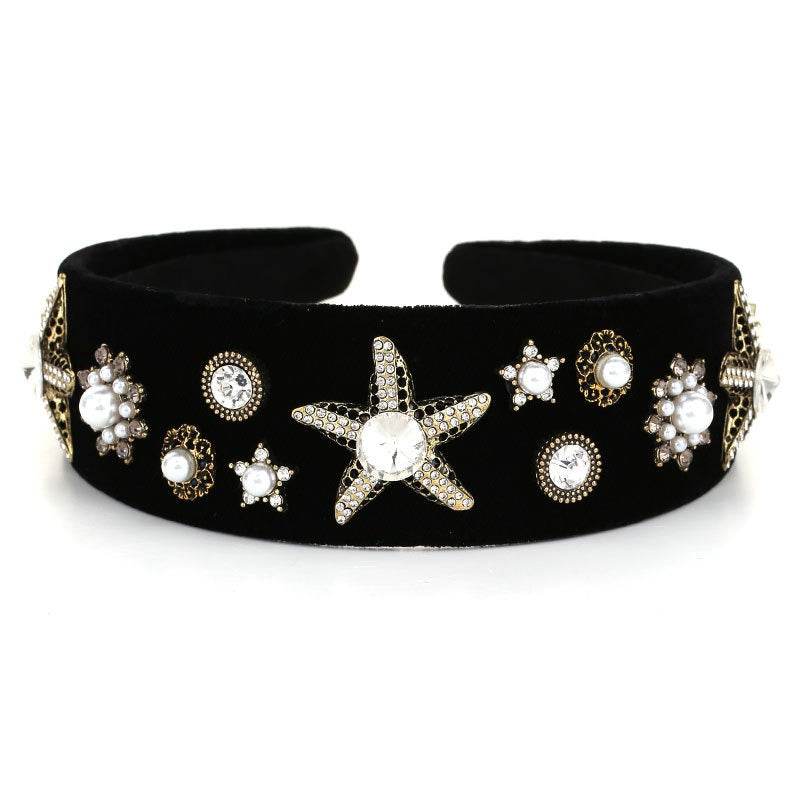 Fashionable velvet pearl black starfish hairband - MarvelouStoree