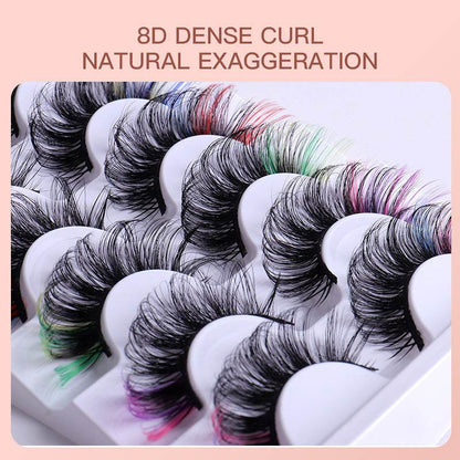 7 Pairs Of Colorful Fried Eyelashes Multi-Layer Thick Cross Mink Hair Imitation D Color Mix 7 - MarvelouStoree