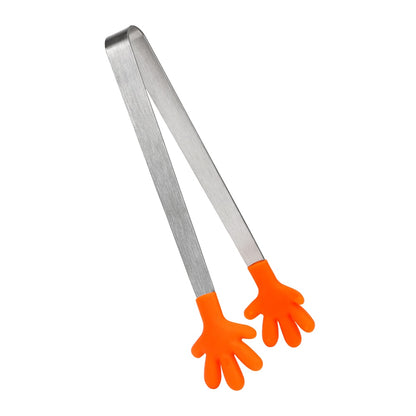 HOOMIN Salad Serving BBQ Tongs Stainless Steel Handle Utensil Creative Hand Shape Kitchen Cooking Tools Mini Silicone Food Clip