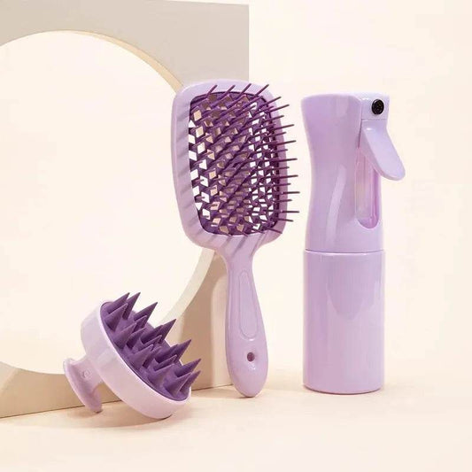 Hollow Comb Set With Spray Bottle 200ml Hair Care Product Set Silicone Shampoo Head Scalp Massage Brush - MarvelouStoree