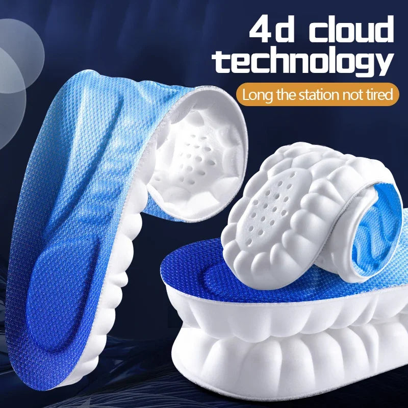 4D High-elasticity Shock Insoles Women Memory Foam Massage Sports Arch Support Shoe Pads Unisex Orthopedic Inserts Cushion