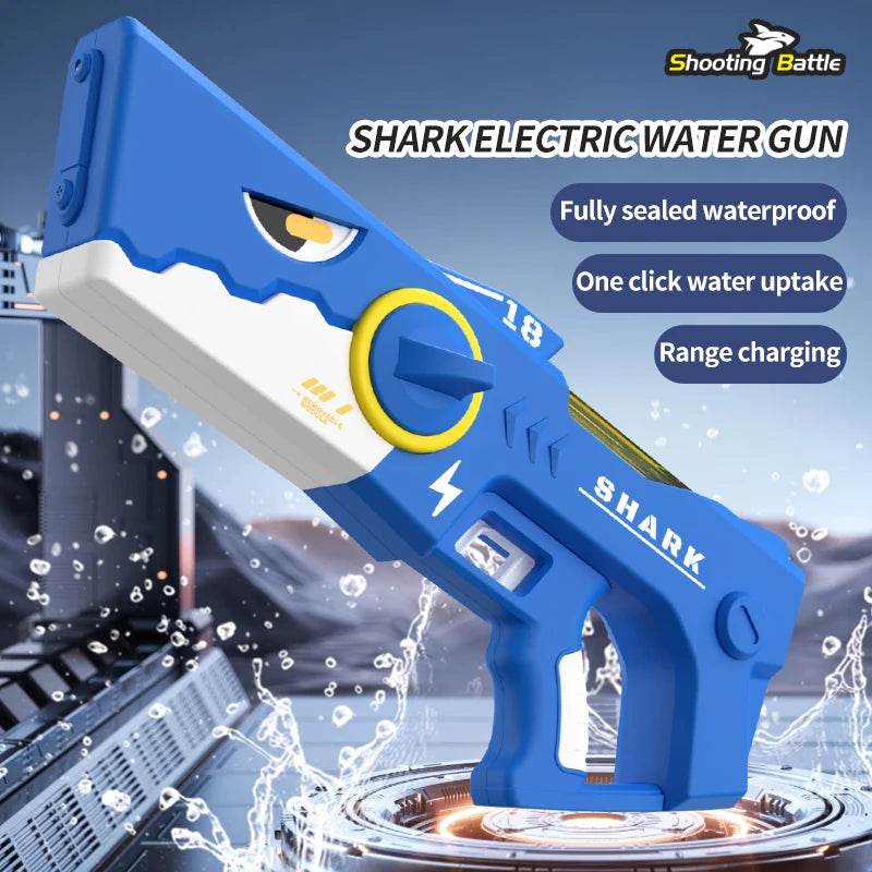 Shark Electric Water Gun Large Capacity Automatic Water Absorption Water Gun Continuous Firing Watergun Summer Pool Play Toy - MarvelouStoree