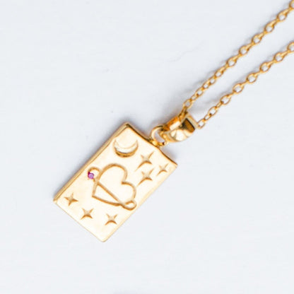 Trendy Sexy Square Amulet Enamel Tarot Card Pendant Necklace Gold Platd Eye Sun Heart lion Power Necklaces