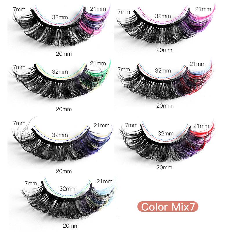 7 Pairs Of Colorful Fried Eyelashes Multi-Layer Thick Cross Mink Hair Imitation D Color Mix 7 - MarvelouStoree