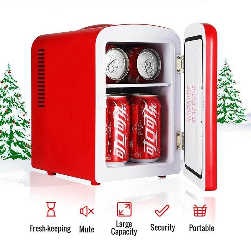 4L 12V/220V Coca-Cola Mini Multifunction Refrigerator Cosmetics Beer Beverage Cooler Warmer Dormitory Cooler Fridge for Car Home - MarvelouStoree