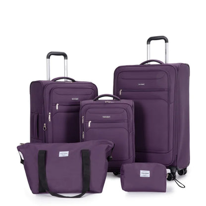 5 Piece Luggage Set with Expandable, Lightweight Softside Suitcase with Double Spinner Wheels with Travel Duffle Bag