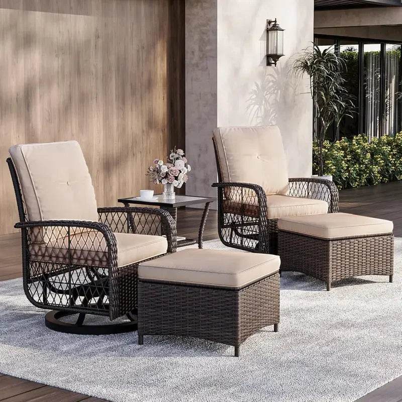 5 Piece Outdoor Patio Furniture Set Conversation Set Swivel Rocking Chairs with Ottomans and Side Table for Backyard, Balcony - MarvelouStoree