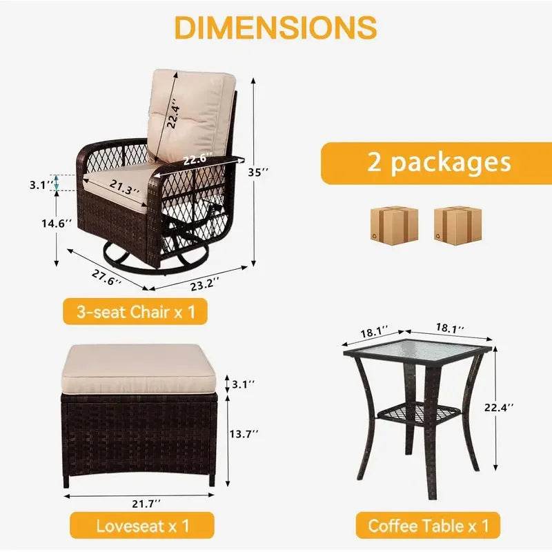 5 Piece Outdoor Patio Furniture Set Conversation Set Swivel Rocking Chairs with Ottomans and Side Table for Backyard, Balcony - MarvelouStoree